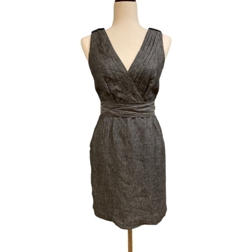 Size 2 Banana Republic Dress Blue Linen Casual Professional V-neck Womens